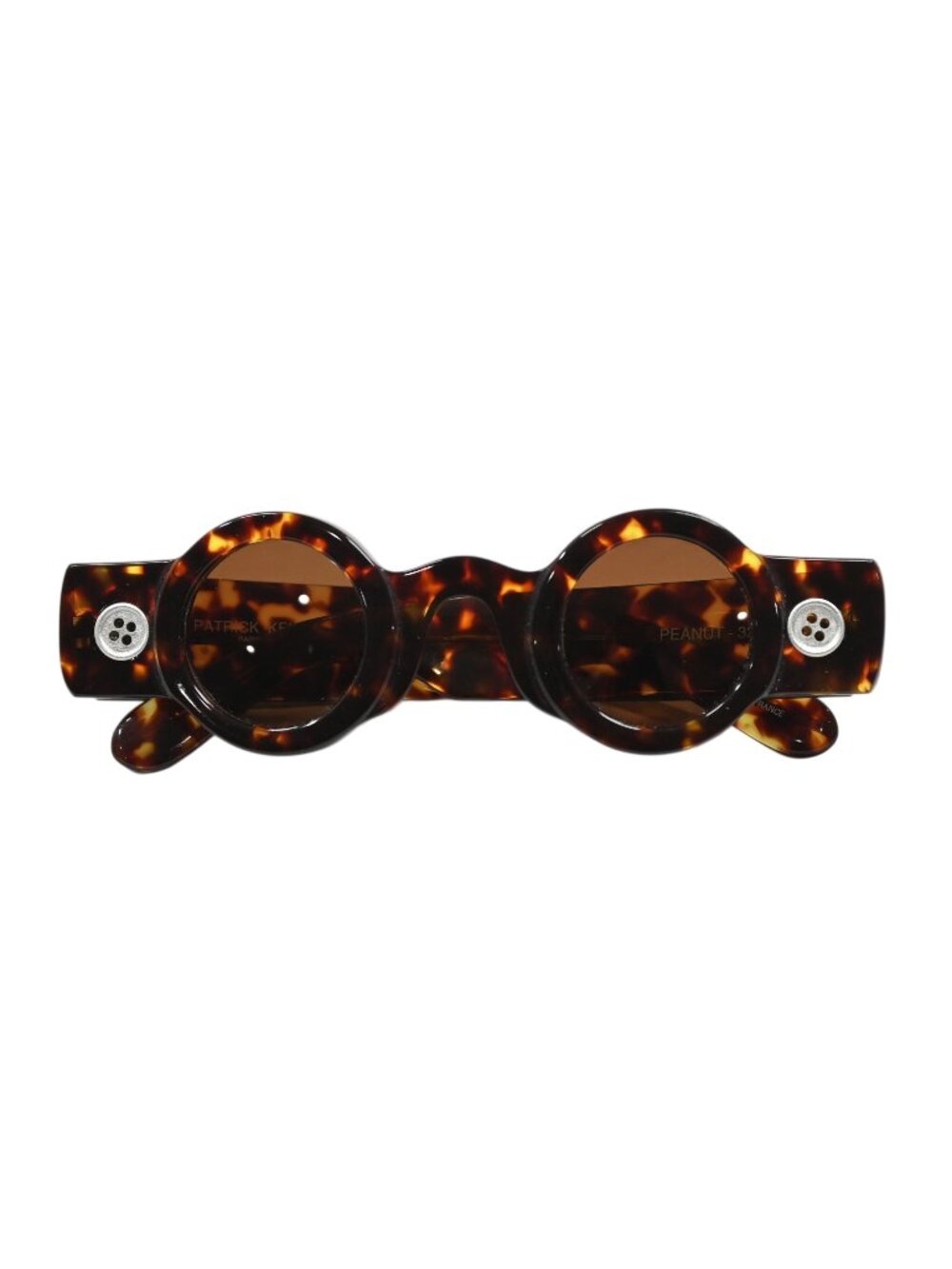Vintage 80s Patrick Kelly Peanut 32 Sunglasses with Buttons in Havana Brown
